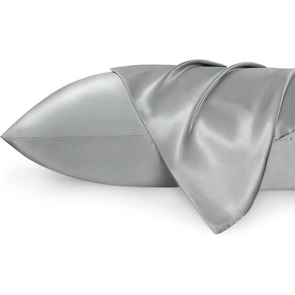 Satin Pillowcase Standard Set of 2-Silver Grey Silky Pillow Cases for Hair, Skin - Picture 1 of 6
